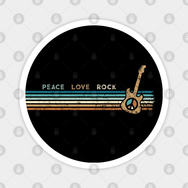 Peace Love Rock 70s Vintage Striped Magnet by Jitterfly